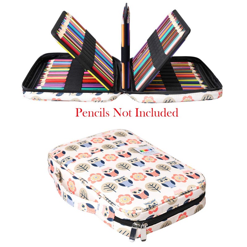 BOMKEE Coloring Pencil Case 220 Slots Pencils/Gel Pens Organizer Waterproof Travel Case Zipper Carrying Portable Pencil Markers Pen Holder Bag for Painter Writers (Cartoon Owl) - Image 2